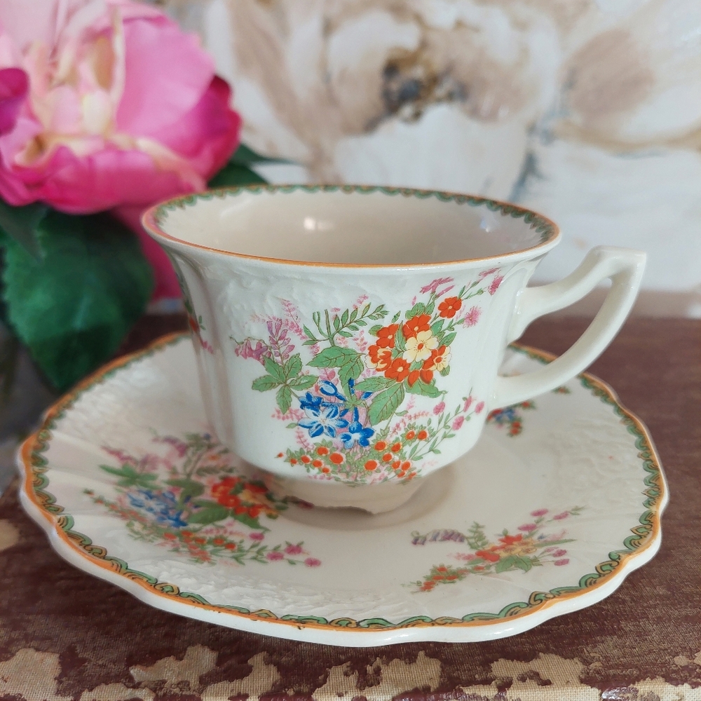 4 Myott Staffordshire Devon Tea Cup & Saucer Set for Tea Parties - 8 Piece Set
